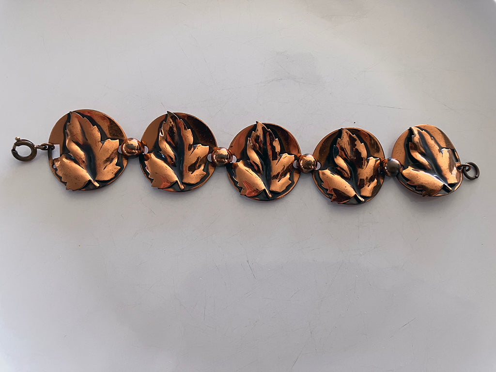 Mid-century retro Renoir Rabajes style Copper Bracelet and Clip Earrings Jewellery set